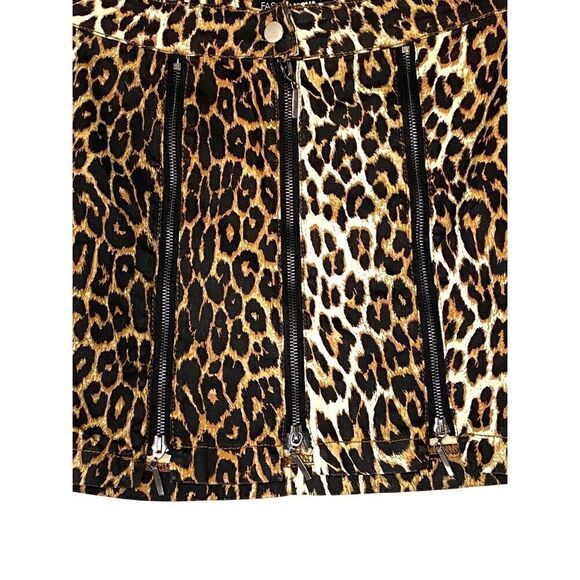Brown Leopard Mini Skirt Exposed 3 Zipper NWT - Picture 5 of 6